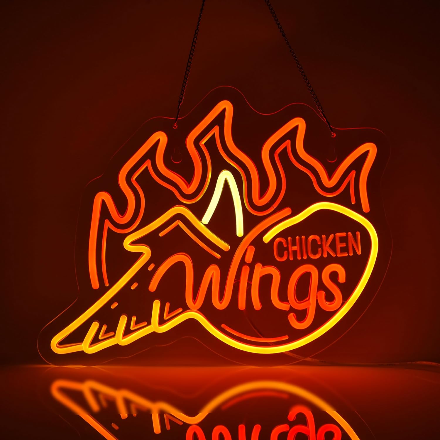 Outdoor Lighting Restaurant - Fiery Orange Chicken Wings LED Neon