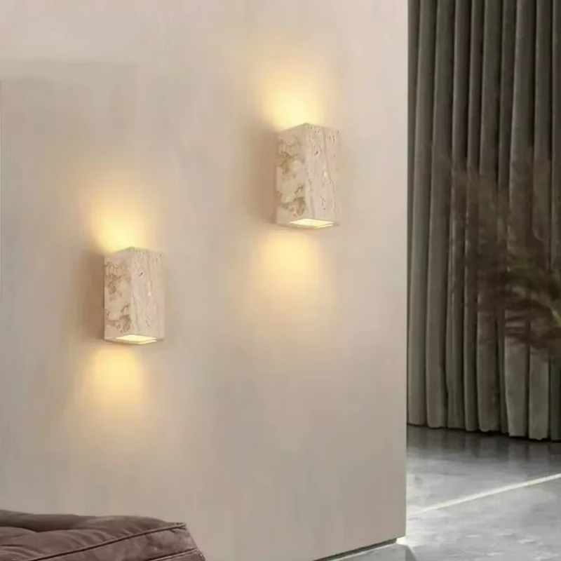 Outdoor Lighting Restaurant - Yellow Travertine Stone Wall Mounted Lamp